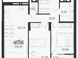 Продается 3-комнатная квартира ЖК Ясный берег, дом 10, бс 6-7, 61.74  м&sup2;, 10853000 рублей