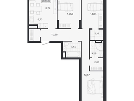 Продается 4-комнатная квартира ЖК Ясный берег, дом 19, бс 2-5, 89.06  м&sup2;, 15177000 рублей