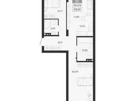 Продается 3-комнатная квартира ЖК Ясный берег, дом 19, бс 2-5, 69.61  м&sup2;, 11559000 рублей