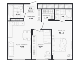 Продается 3-комнатная квартира ЖК Ясный берег, дом 10, бс 8-10, 62.83  м&sup2;, 10233000 рублей