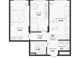 Продается 3-комнатная квартира ЖК Ясный берег, дом 10, бс 8-10, 56.06  м&sup2;, 10565000 рублей