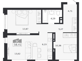 Продается 3-комнатная квартира ЖК Ясный берег, дом 20, 58.41  м&sup2;, 10470000 рублей
