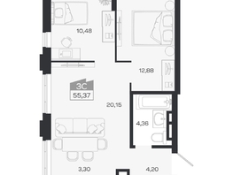 Продается 3-комнатная квартира ЖК Ясный берег, дом 20, 55.37  м&sup2;, 10191000 рублей