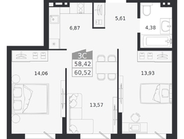 Продается 3-комнатная квартира ЖК Ясный берег, дом 20, 60.52  м&sup2;, 10338000 рублей
