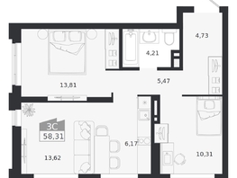 Продается 3-комнатная квартира ЖК Ясный берег, дом 20, 58.31  м&sup2;, 10816000 рублей