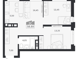 Продается 3-комнатная квартира ЖК Ясный берег, дом 20, 58.8  м&sup2;, 10846000 рублей