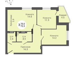 Продается 3-комнатная квартира ЖК На Петухова, дом 2, 72.3  м&sup2;, 7300000 рублей