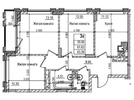 Продается 3-комнатная квартира ЖК Чернышевский, корп 3.3, 61.6  м&sup2;, 13810000 рублей