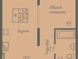 Продается 1-комнатная квартира ЖК Гильдия, 42.1  м&sup2;, 5850000 рублей