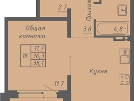 Продается 1-комнатная квартира ЖК Гильдия, 38.1  м&sup2;, 4200000 рублей