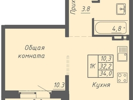 Продается 1-комнатная квартира ЖК Гильдия, 34  м&sup2;, 3900000 рублей