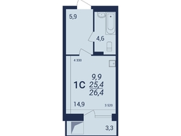 1-комнатная квартира, 26.4 м², 12-13/21 этаж