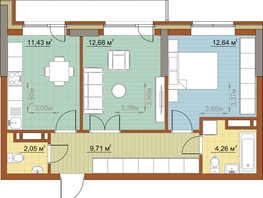 2-комнатная квартира, 52.77 м², 13/22 этаж