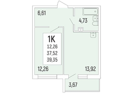1-комнатная квартира, 39.35 м², 2/16 этаж