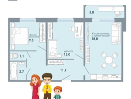 2-комнатная квартира, 59.5 м², 4/9 этаж