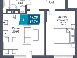 Продается 1-комнатная квартира ЖК Звезда, 47.79  м², 7646400 рублей