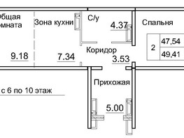 Продается 2-комнатная квартира ЖК Кольца, дом 12а, 49.41  м², 5583300 рублей