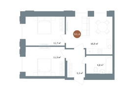 Продается 3-комнатная квартира ЖК 19/56 Кварталы Телецентра, сек 7, 50.6  м², 8540000 рублей