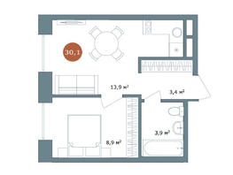 Продается 2-комнатная квартира ЖК 19/56 Кварталы Телецентра, сек 7, 30.1  м², 6300000 рублей