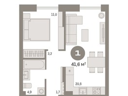 Продается 1-комнатная квартира ЖК Авиатор, дом 2, 41.62  м², 6910000 рублей