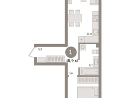 Продается 1-комнатная квартира ЖК Авиатор, дом 2, 48.86  м², 8100000 рублей