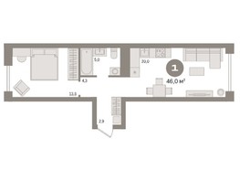 Продается 1-комнатная квартира ЖК Авиатор, дом 2, 46.02  м², 7670000 рублей
