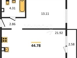 Продается 1-комнатная квартира ЖК Расцветай на Дуси Ковальчук, 41.84  м², 7050000 рублей