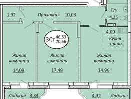 Продается 3-комнатная квартира ЖК Пролетарский, 70.56  м², 8326080 рублей