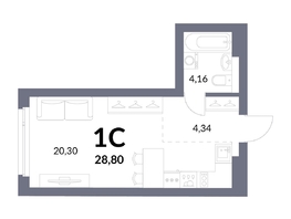 Продается Студия ЖК Горская Лагуна, корпус 2, 28.8  м², 7103000 рублей