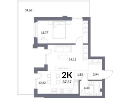 Продается 2-комнатная квартира ЖК Горская Лагуна, корпус 2, 63.09  м², 14068000 рублей
