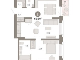 Продается 1-комнатная квартира ЖК Европейский берег, дом 44, 66.6  м², 9900000 рублей