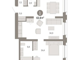 Продается 1-комнатная квартира ЖК Европейский берег, дом 44, 63.8  м², 9500000 рублей
