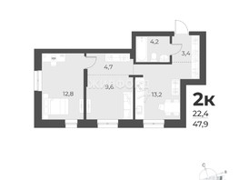 Продается 2-комнатная квартира ЖК Новелла, 45.5  м², 7400000 рублей