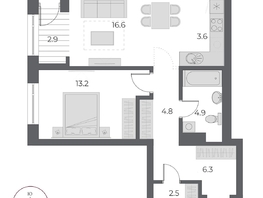 Продается 2-комнатная квартира ЖК ОСКАР, дом 1, 54.8  м², 9650000 рублей