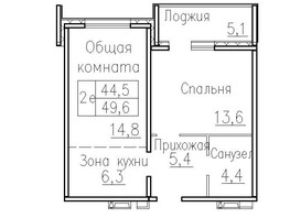 Продается 2-комнатная квартира ЖК Фламинго, дом 20, 49.6  м², 5000000 рублей