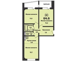 Продается 3-комнатная квартира ЖК Приозерный, дом 715, 64.6  м², 6820000 рублей