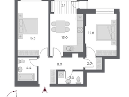 Продается 2-комнатная квартира ЖК ОСКАР, дом 1, 62.6  м², 12750000 рублей