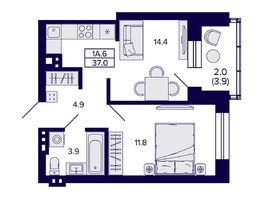 Продается 1-комнатная квартира ЖК Сподвижники, 37  м², 5000000 рублей