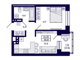 Продается 1-комнатная квартира ЖК Сподвижники, 36.8  м², 4600000 рублей