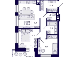 Продается 2-комнатная квартира ЖК Сподвижники, 56  м², 6750000 рублей