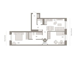 Продается 2-комнатная квартира ЖК На Декабристов, дом 6-2, 68.96  м², 14970000 рублей