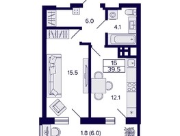 Продается 1-комнатная квартира ЖК Grando (Грандо), 39.5  м², 7821000 рублей