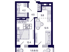 Продается 2-комнатная квартира ЖК Grando (Грандо), 39.2  м², 8114400 рублей