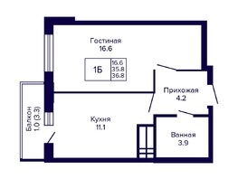 Продается 1-комнатная квартира ЖК Новые Матрешки, дом 2 б/с 1,2, 36.8  м², 4011200 рублей