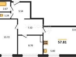 Продается 2-комнатная квартира ЖК На Снежиной, дом 3, 57.81  м², 6100000 рублей