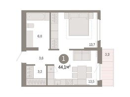 Продается 1-комнатная квартира ЖК Пшеница, дом 3, 44.07  м², 6610000 рублей