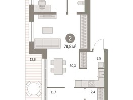 Продается 2-комнатная квартира ЖК Европейский берег, дом 43-2, 78.77  м², 11120000 рублей