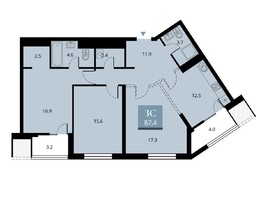 Продается 3-комнатная квартира ЖК Беринг, дом 2, 91  м², 15700000 рублей