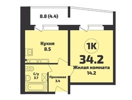 Продается 1-комнатная квартира ЖК Приозерный, дом 712 серия Life, 34.2  м², 4320000 рублей