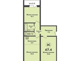 Продается 3-комнатная квартира ЖК АТОМ, 67.4  м², 6260000 рублей